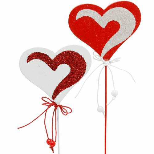Floristik21 Herz am Stab Rot, Weiß Dekoherz Dekostecker Valentinstag 16 St