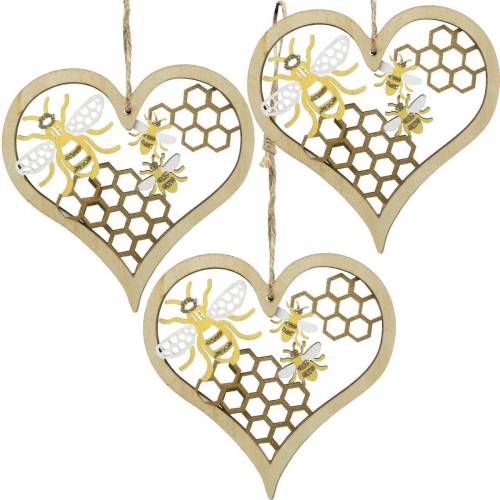 Floristik21 Dekoherz Bienen Gelb, Golden Holz Herz zum Hängen Sommerdeko 6St
