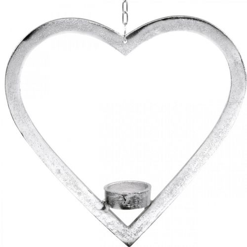 Herz zum Hängen, Teelichthalter für Advent, Hochzeitsdeko Metall Silbern H24cm