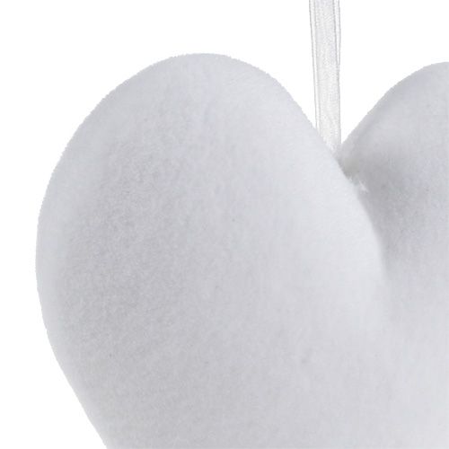 Floristik21 Herzen beflockt zum Hängen 15cm Weiß 4St