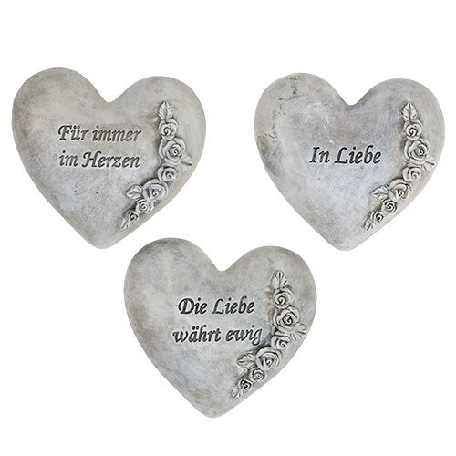 Floristik21 Herzen mit Spruch Grau 13cm x 12cm 3St