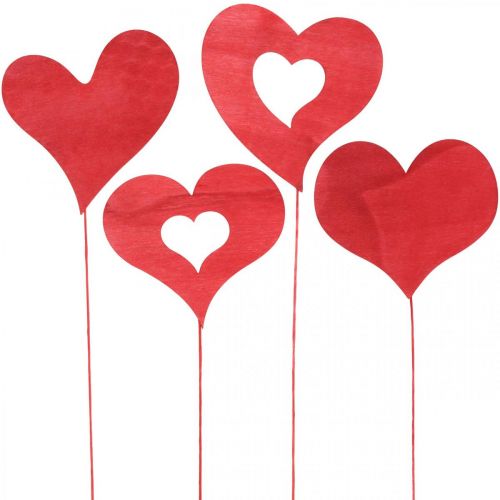 Floristik21 Blumenstecker Herz, Holzdeko zum Stecken, Valentinstag, Dekostecker Rot, Muttertag L31–33cm 24 St