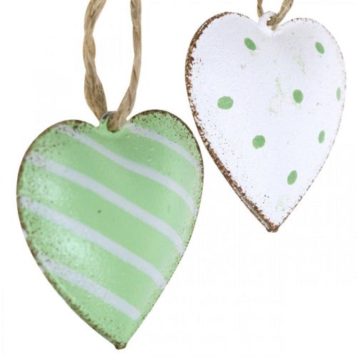 Floristik21 Metallherzen zum Hängen, Valentinstag, Frühlingsdeko, Herzanhänger Grün, Weiß H3,5cm 10St