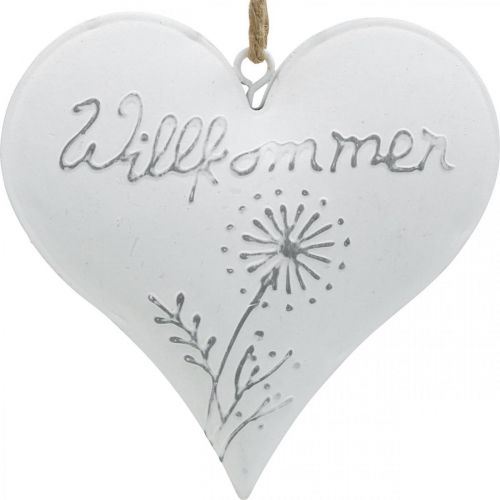 Floristik21 Dekoherzen, Metallanhänger, Willkommen, Lieblingsplatz, Pusteblume H10cm Weiß, Silbern 4St