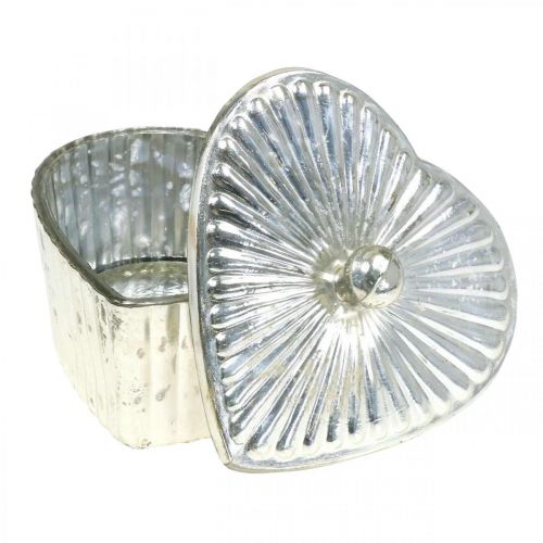 Artikel Herzdose mit Deckel Glasdose Herz Champagner 15,5×15×10cm
