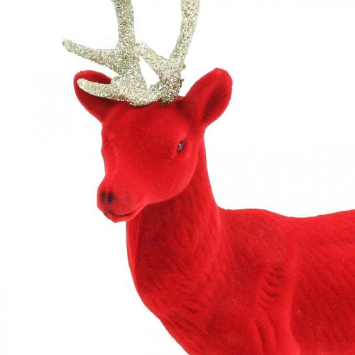 Floristik21 Deko Hirsch Dekofigur Deko-Rentier Beflockt Rot H28cm