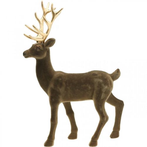 Floristik21 Deko Hirsch Dekofigur Deko-Rentier Beflockt Braun H46cm