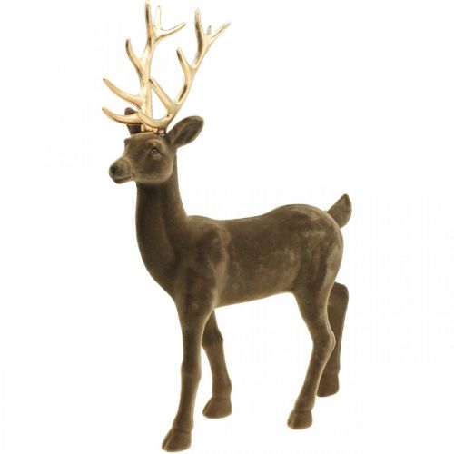 Floristik21 Deko Hirsch Dekofigur Deko-Rentier Beflockt Braun H46cm