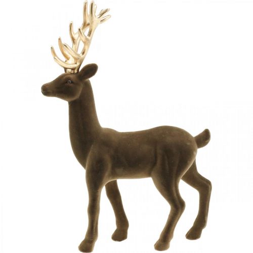 Floristik21 Deko Hirsch Dekofigur Deko-Rentier Beflockt Braun H37cm
