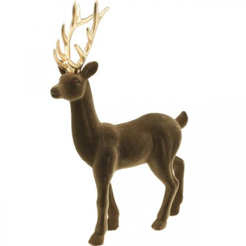 Floristik21 Deko Hirsch Dekofigur Deko-Rentier Beflockt Braun H37cm