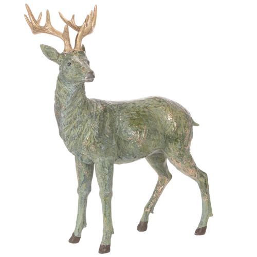 Hirschfigur aus Polyresin 43cm stehend grün mit goldfarbenen Akzenten einkaufen | Floristik21.de
