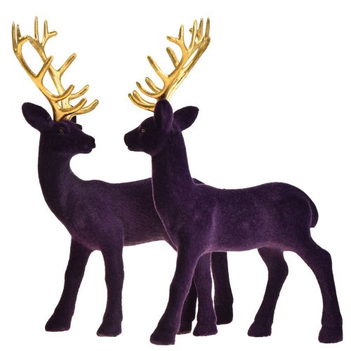 Artikel Hirsch Deko Rentier Violett Gold Kalb Beflockt 20cm 2er-Set