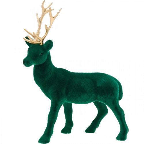 Hirsch stehend Dekofigur Grün Gold Tischdeko Advent 27cm