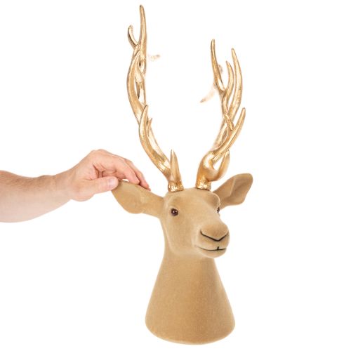 Deko Hirschkopf Skulptur Kunststoff 52cm hellbraun-gold Innenbereich | Floristik21.de