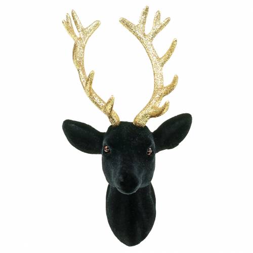 Floristik21 Deko-Hirschkopf beflockt Schwarz, Gold 10cm x 20cm 3St