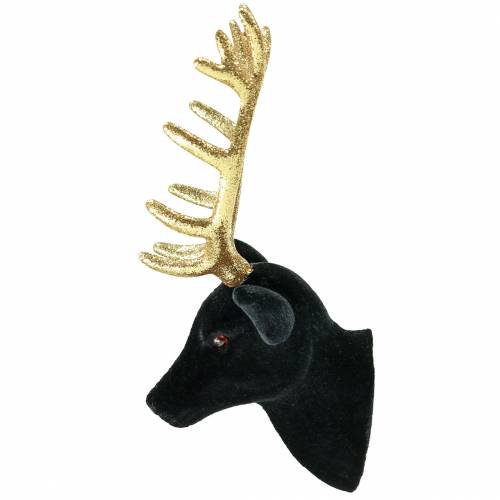 Floristik21 Deko-Hirschkopf beflockt Schwarz, Gold 10cm x 20cm 3St