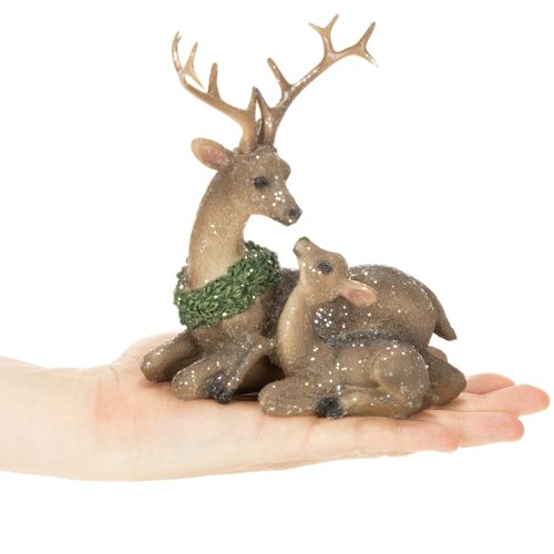 Dekofigur Hirschfamilie mit Schnee aus Kunststoff, 17 cm, Braun-Grün-Weiß, Innenbereich | Floristik21.de