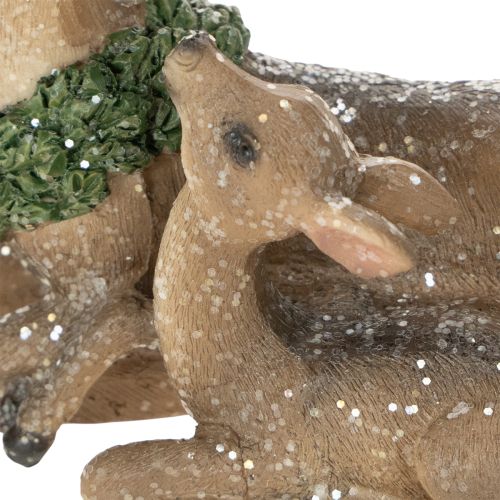 Dekofigur Hirschfamilie mit Schnee aus Kunststoff, 17 cm, Braun-Grün-Weiß, Innenbereich | Floristik21.de