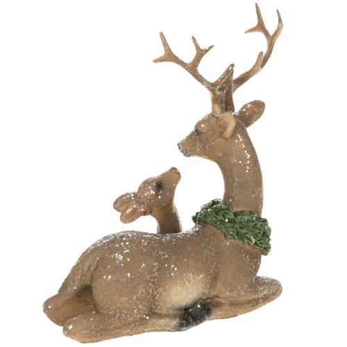Dekofigur Hirschfamilie mit Schnee aus Kunststoff, 17 cm, Braun-Grün-Weiß, Innenbereich | Floristik21.de