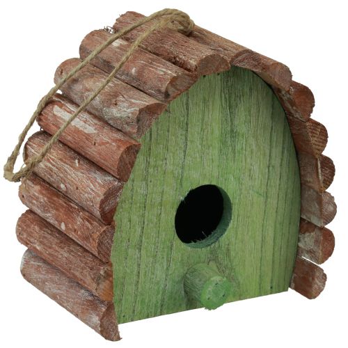 Floristik21 Hängedeko Vogelhaus mit rundem Dach Holz Grün Braun 16,5×10×17cm