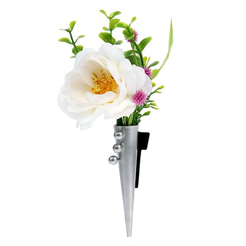 Floristik21 Hochzeitsanstecker mit Magnet, glänzend Silber 7cm
