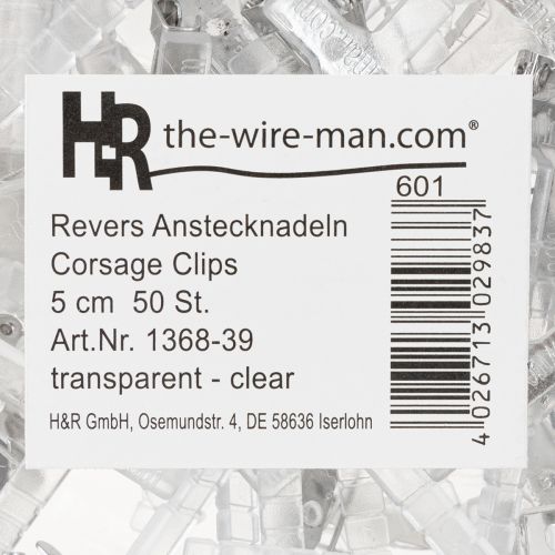 Artikel Hochzeitsanstecker transparent Silber 5cm - Anstecknadeln für Blumendekoration (50 Stück)