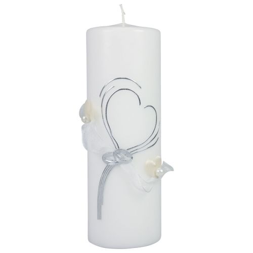 Elegante Hochzeitskerze mit Silberringen Herzmotiv 240/80mm