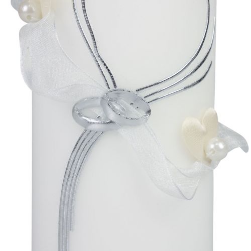 Artikel Elegante Hochzeitskerze mit Silberringen Herzmotiv 240/80mm
