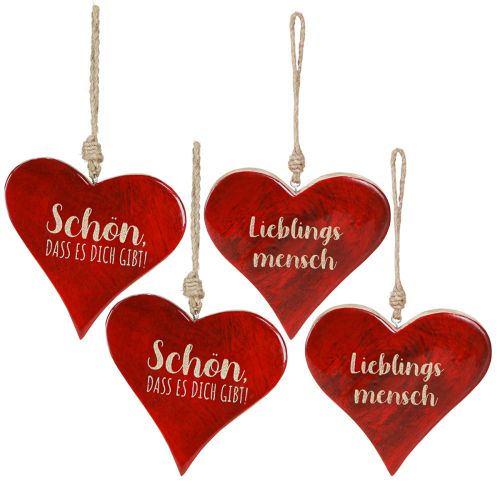 Artikel Holzherzen Dekoration Sprüche Rot Gold zum Hängen 15cm 4er Set