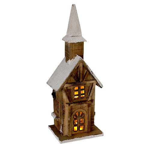 Floristik21 Holz-Kirche mit LED Beleuchtung Natur, Weiß 42cm