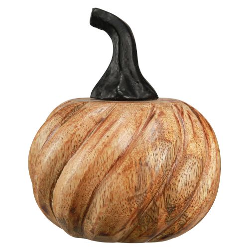 Artikel Deko-Kürbis aus Holz mit schwarzem Metallstiel, natürliche Tischdeko Ø9,5cm H11cm