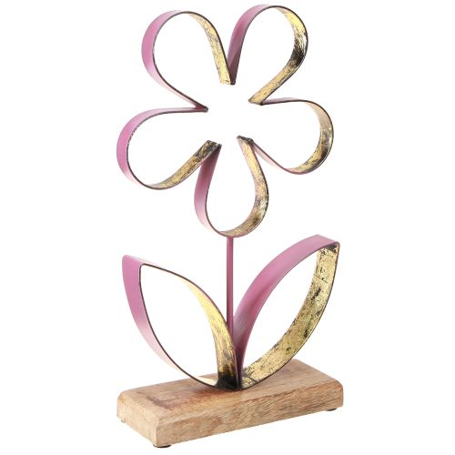 Holz Metall Deko Blume Altrosa Gold auf Sockel H35cm Vintage Design