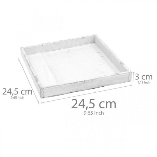 Floristik21 Deko Tablett Weiß eckig Holztablett Shabby Chic 24,5×24,5cm
