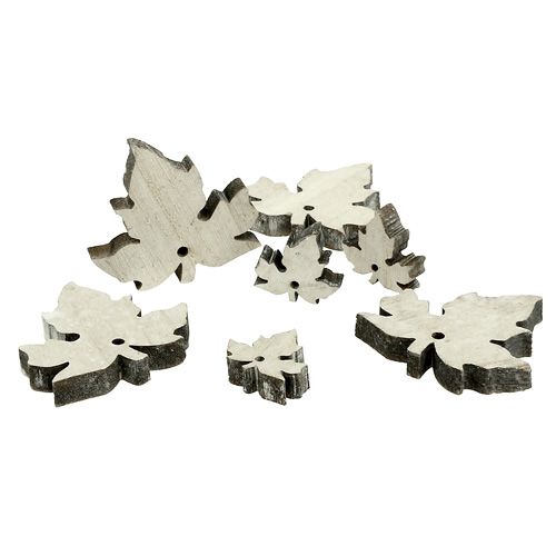 Holz Ahornblätter Mix weiß gewaschen 30St Holz Ahornblätter Mix weiß gewaschen 30St