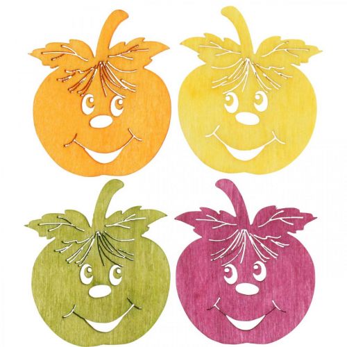 Streudeko Lachender Apfel, Herbst, Tischdeko, Holzapfel Orange, Gelb, Grün, Pink H3,5cm B4cm 72 St