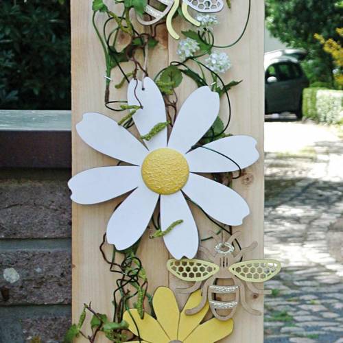 Floristik21 Holzblüten, Sommerdeko, Margeriten Gelb und Weiß, Deko-Blumen zum Hängen 4St