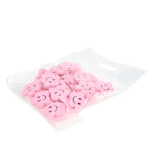 Floristik21 Holzblume mit Gesicht Rosa 2,5cm 48 St