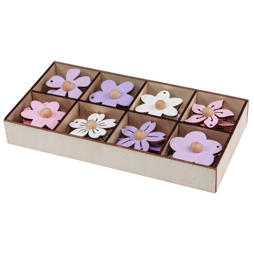 Artikel Holzblumen Hängedeko Holz Lila, Rosa, Weiß 4,5cm 24 St