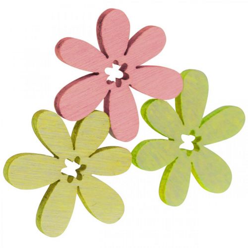 Holzblumen Streudeko Blüten Holz Gelb/Rosa/Grün Ø2cm 144 St