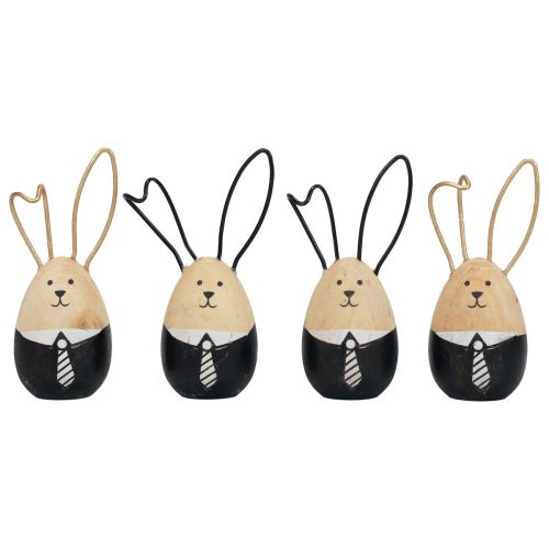 Holzhasen Eier Osterdeko Schwarz Weiß Ø4,5cm 12cm 4St