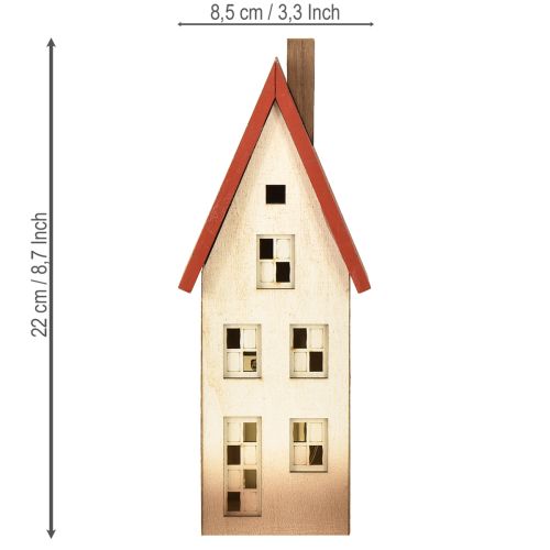 Artikel Lichthaus Holz Natur Rot für Weihnachtsdeko mit Batterie 8,5×6,5×22cm
