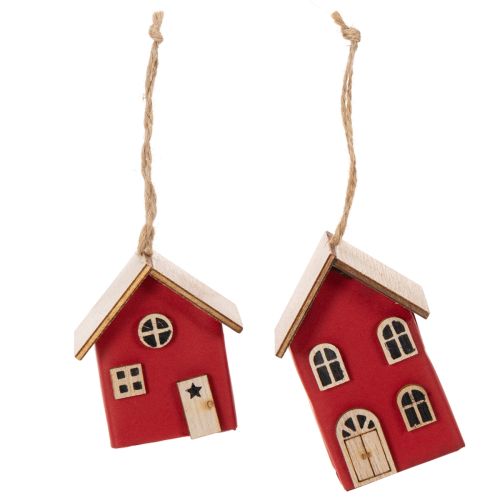 Hängedeko Holz-Häuser Rot 7cm Set 6 Stück Innenbereich | Floristik21.de
