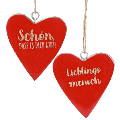 Artikel Holzherzen Rot Gold Deko Hänger mit Spruch 6cmx7cm 12 Stück