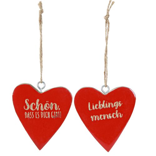 Artikel Holzherzen Rot Gold Deko Hänger mit Spruch 6cmx7cm 12 Stück