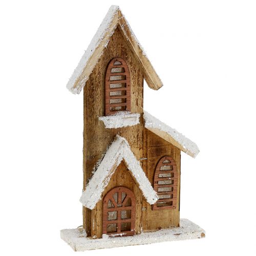 Floristik21 Kirche aus Holz mit LED-Beleuchtung Warmweiß 5L 16cm x 27cm