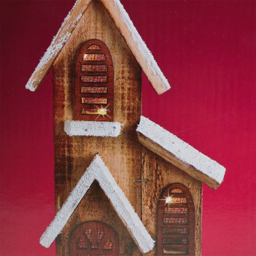 Floristik21 Kirche aus Holz mit LED-Beleuchtung Warmweiß 5L 16cm x 27cm