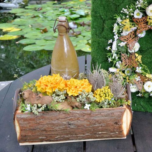Holzkiste zum Bepflanzen, Pflanztopf mit Griffen, Blumenkasten mit Rinde 45,5cm