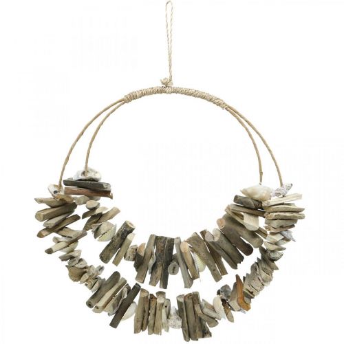 Floristik21 Maritime Treibholz Deko für die Wand mit Muscheln Natur Ø38cm