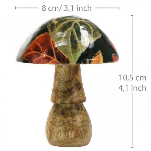 Floristik21 Holzpilz Laub Herbstdeko Pilz Mangoholz Schwarz, Bunt Ø8cm H10,5cm