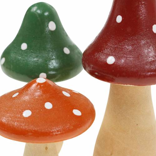 Deko-Fliegenpilze aus Holz Orange, Grün, Rot 6/8/10,5cm 9St